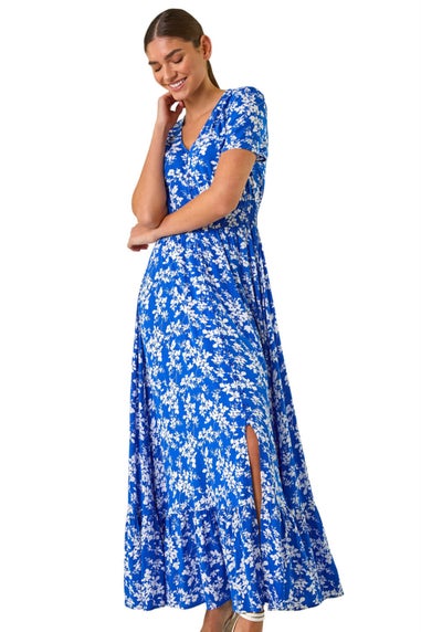 Roman Ink Blue Floral Button Maxi Dress