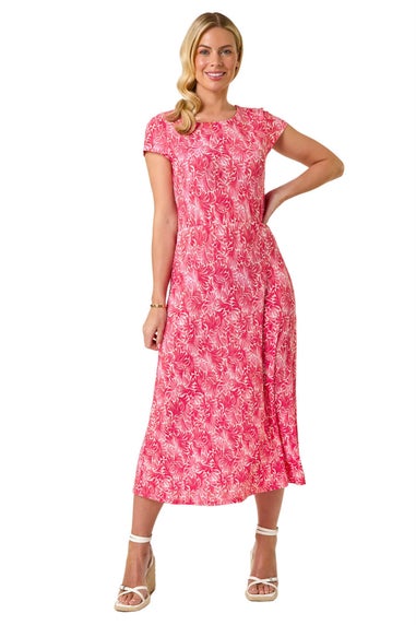 Roman Pink Petite Abstract Print Crinkle Midi Dress