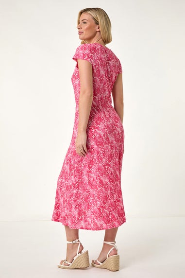 Roman Pink Petite Abstract Print Crinkle Midi Dress