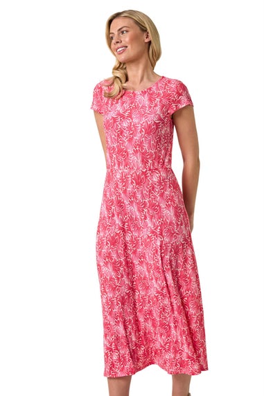 Roman Pink Petite Abstract Print Crinkle Midi Dress