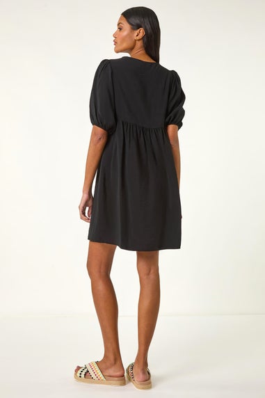 Roman Black Ring Detail V Neck Gathered Dress