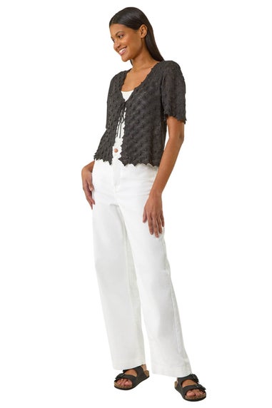 Roman Black Textured Tie Front Shrug