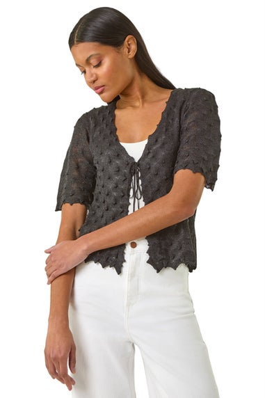 Roman Black Textured Tie Front Shrug