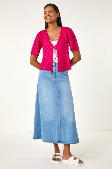 Roman Candy Pink Textured Tie Front Shrug