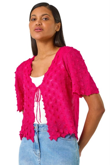 Roman Candy Pink Textured Tie Front Shrug