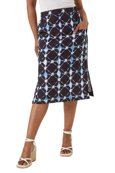 Roman Navy Petite Geometric Midi Skirt