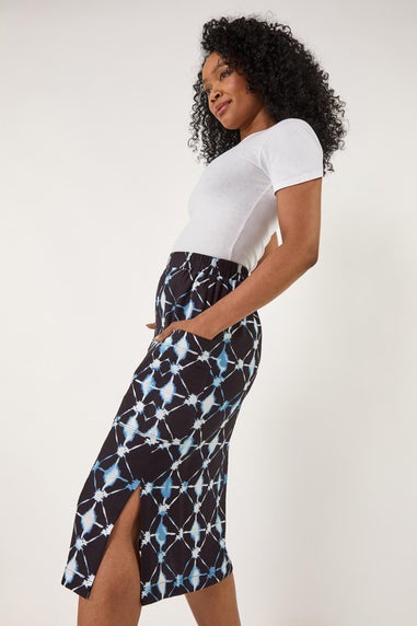 Roman Navy Petite Geometric Midi Skirt