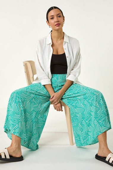 Roman Mint Geometric Print Cullotte Trousers