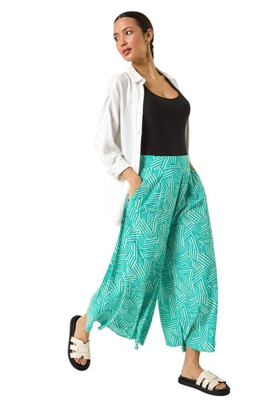 Roman Mint Geometric Print Cullotte Trousers