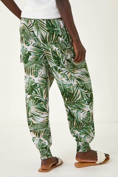 Roman Green Palm Print Tie Pocket Trousers