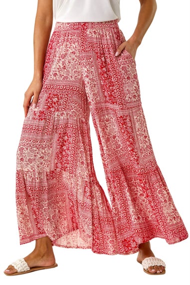 Roman Red Tile Tiered Palazzo Trouser