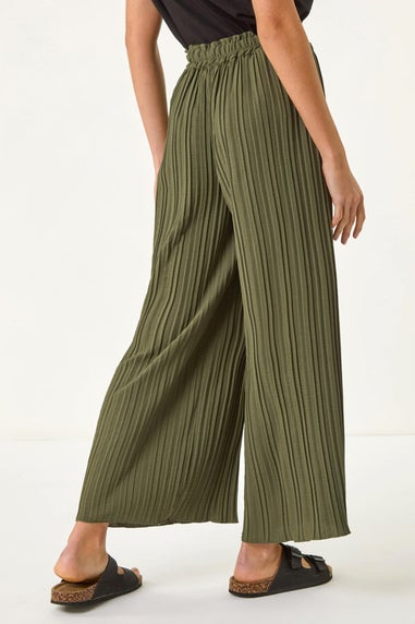 Roman Khaki Pleated Wide Leg Culottes