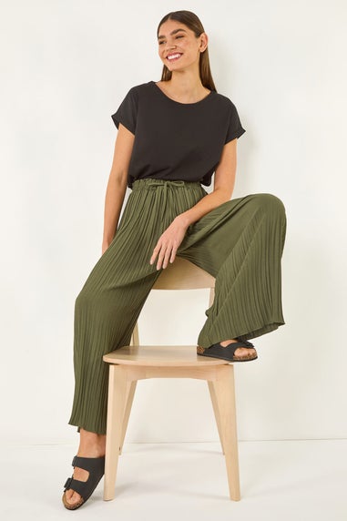 Roman Khaki Pleated Wide Leg Culottes