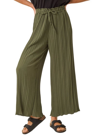 Roman Khaki Pleated Wide Leg Culottes