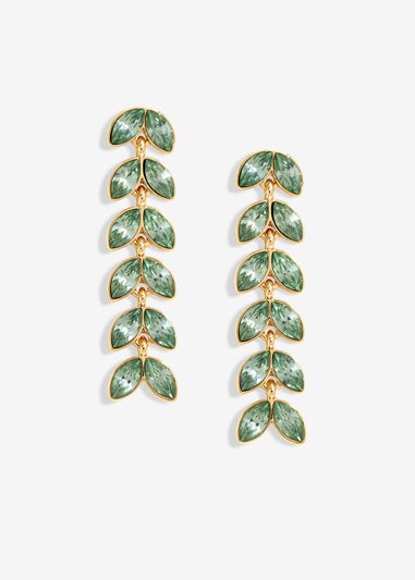 Mood Gold Green Leaf Linear Drop Earrings