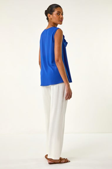 Roman Royal Blue Ruffle V Neck Vest Top