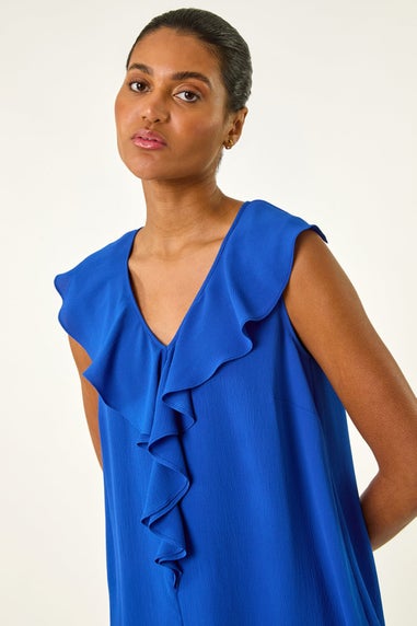 Roman Royal Blue Ruffle V Neck Vest Top