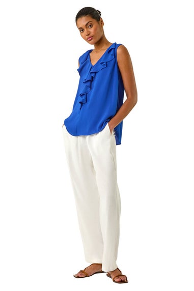 Roman Royal Blue Ruffle V Neck Vest Top