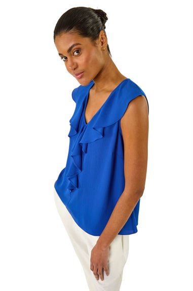 Roman Royal Blue Ruffle V Neck Vest Top