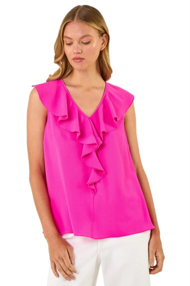 Roman Candy Pink Ruffle V Neck Vest Top