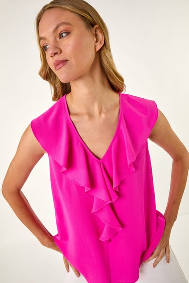 Roman Candy Pink Ruffle V Neck Vest Top