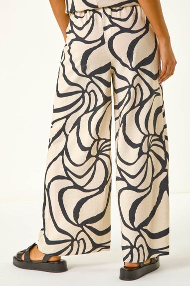 Roman Black Mono Floral Palm Print Wide Leg Trouser