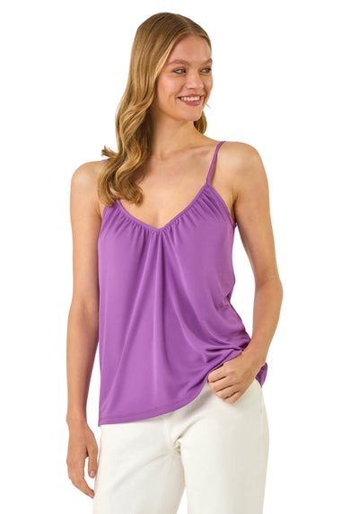 Roman Purple Gathered V Neck Stretch Vest Top