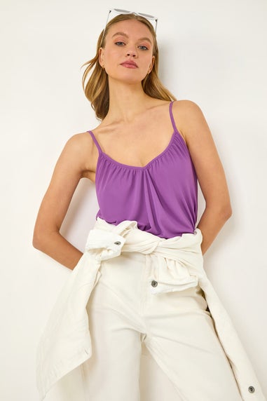 Roman Purple Gathered V Neck Stretch Vest Top