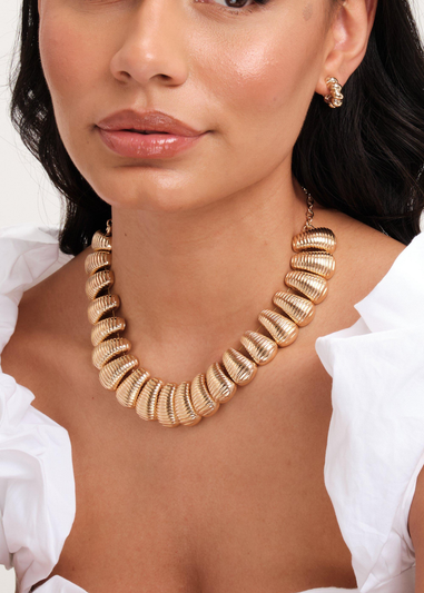 Mood Gold Polished Ridged Collar Necklace