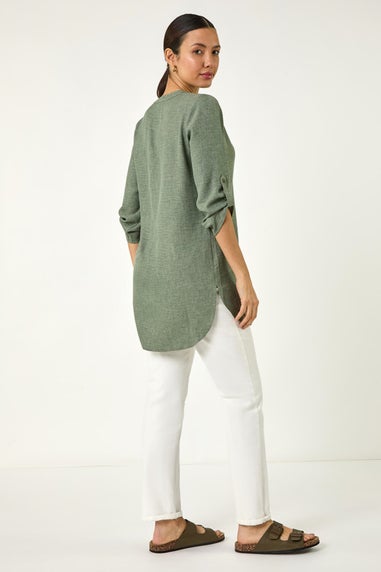 Roman Sage Longline V Neck Button Tunic Top