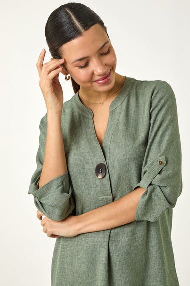 Roman Sage Longline V Neck Button Tunic Top