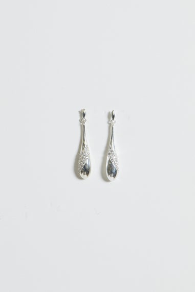 Simply Sterling Silver 925 Polished & Cubic Zirconia Long Teardrop Earrings