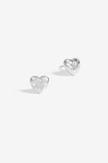 Simply Sterling Silver 925 Cubic Zirconia Scattered Stone Heart Stud Earrings
