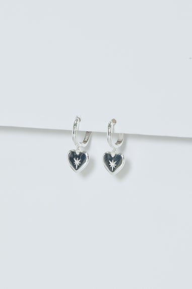 Simply Silver Sterling Silver 925 Starburst Heart Hoop Earrings