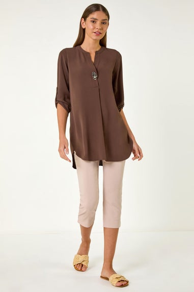 Roman Chocolate Button Detail Longline Blouse