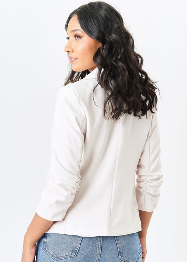 Gini London Cream Ruched Sleeves Fitted Blazer