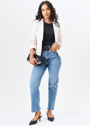 Gini London Cream Ruched Sleeves Fitted Blazer