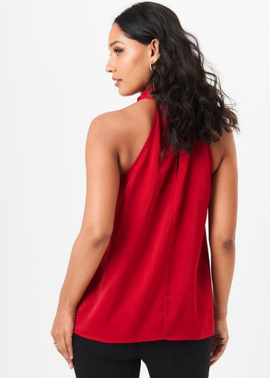 Gini London Red Corsage Frill Halter Neck Top