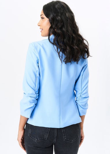 Gini London Light Blue Ruched Sleeves Fitted Blazer
