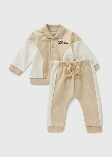 Baby Beige Smart Collar Sweatshirt & Jogging Bottom Set (Newborn-23mths)