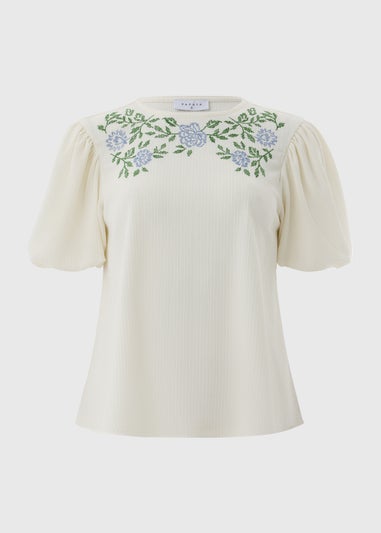 White Textured Embroidered T-Shirt