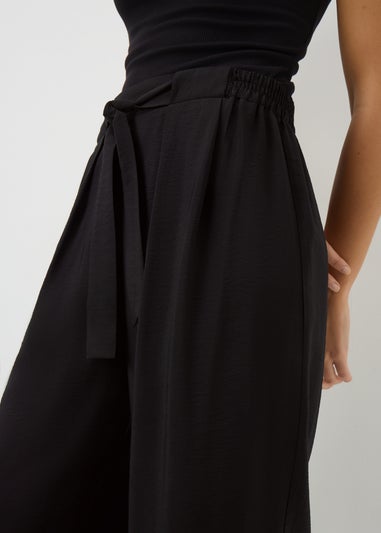 Black Tie Waist Wide Leg Trousers