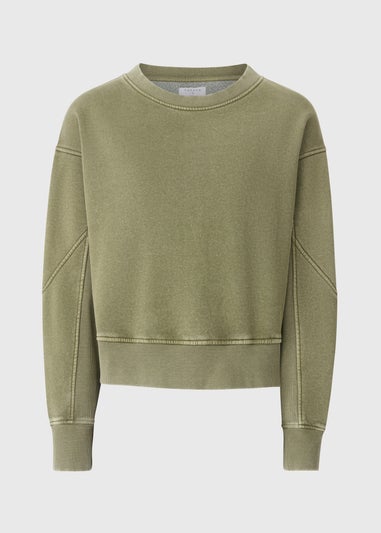 Khaki Acid Wash Ribbed Sweatshirt