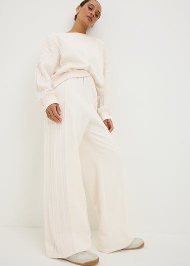 Cream Wide Leg Cable Joggers