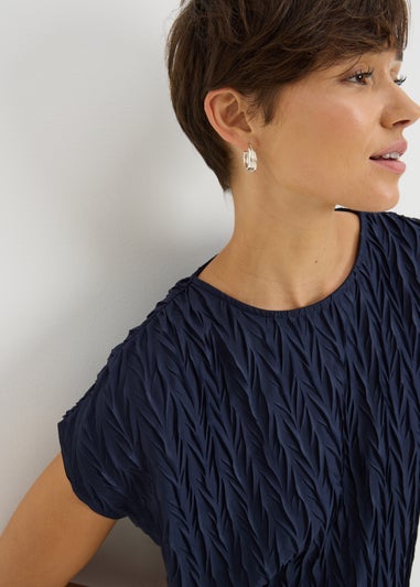 Navy Plisse Top