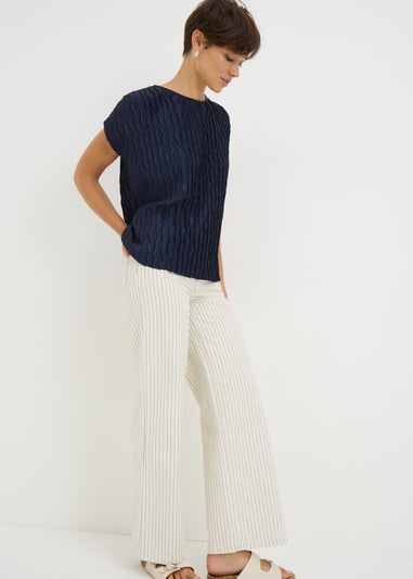 Navy Plisse Top