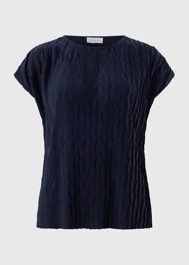 Navy Plisse Top