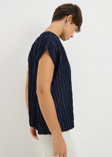 Navy Plisse Top