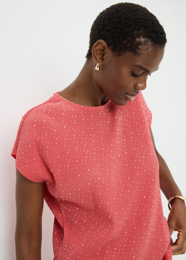 Coral Foil Spot Plissé T-Shirt