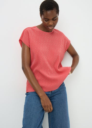 Coral Foil Spot Plissé T-Shirt